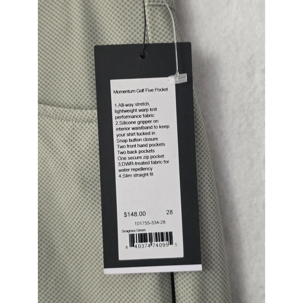 Rhone Performance Momentum Golf Pants Mens 28x32seagrass Green Slim Zip pocket